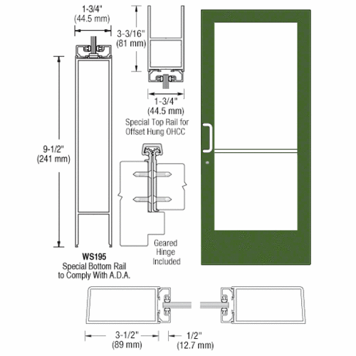 Custom Anodized Custom Single Series 400 Medium Stile Offset Hung Geared Hinge Entrance Door for Overhead Concealed Door Closer