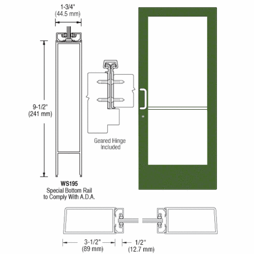 Custom Anodized Custom Single Series 400 Medium Stile Offset Hung Geared Hinge Entrance Door for Surface Mount Closer
