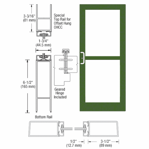 Custom Anodized Custom Single Series 400 Medium Stile Offset Hung Geared Hinge Entrance Door for Panic and Overhead Concealed Door Closer
