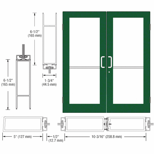 Custom Anodized Custom Size Pair Series 550 Wide Stile Butt Hinge Entrance Door for Overhead Concealed Door Closers