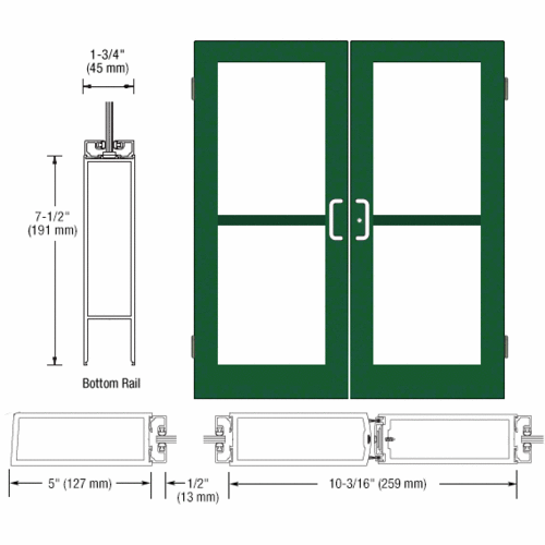 Custom Anodized Custom Size Pair Series 550 Wide Stile Butt Hinge Entrance Door With Panics for Surface Mount Door Closers