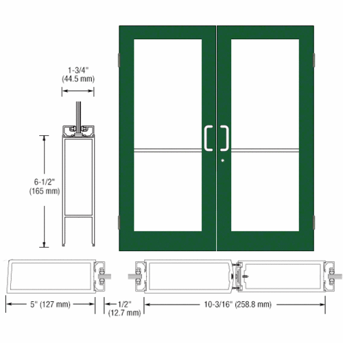 Custom Anodized Custom Size Pair Series 550 Wide Stile Butt Hinge Entrance Doors for Surface Mount Door Closers