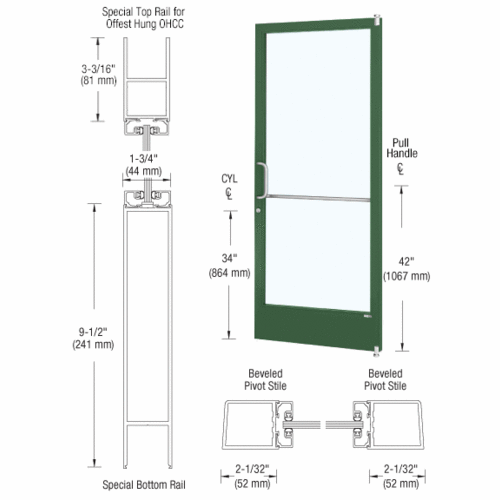 Custom Anodized Custom Size Single Series 250 Narrow Stile Offset Pivot Entrance Door for Overhead Concealed Door Closer