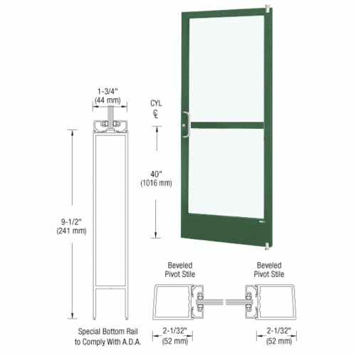 Custom Anodized Custom Size Single Series 250 Narrow Stile Offset Pivot Entrance Door With Panic for Surface Mount Door Closer