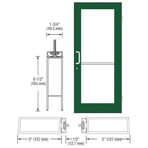 Custom Anodized Custom Size Single Series 550 Wide Stile Butt Hinge Entrance Door for Surface Mount Door Closer