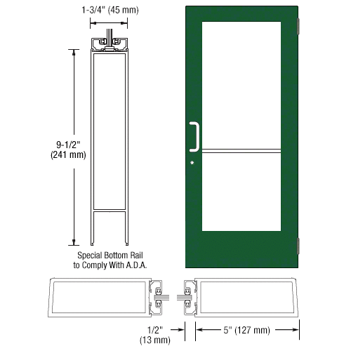 Custom Anodized Custom Size Single Series 550 Wide Stile Butt Hinge Entrance Door for Surface Mount Door Closer