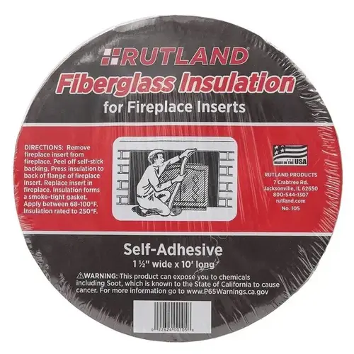 Rutland 14333159 Rutland Fiberglass Insulation for Fireplace Inserts - 1-1/2" W x 10 ftL