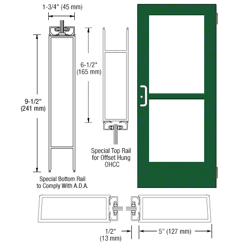 Custom Anodized Custom Size Single Series 550 Wide Stile Butt Hinge Entrance Door With Panic for Overhead Concealed Door Closer