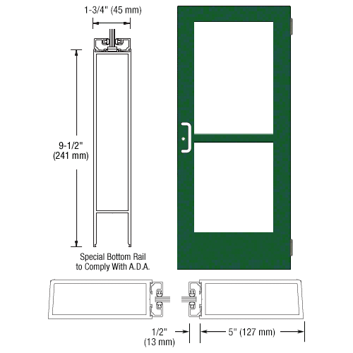 Custom Anodized Custom Size Single Series 550 Wide Stile Butt Hinge Entrance Door With Panic for Surface Mount Door Closer