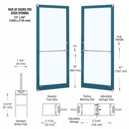 Custom Pair Series 250 Narrow Stile Offset Pivot Entrance Doors for Surface Mount Door Closers