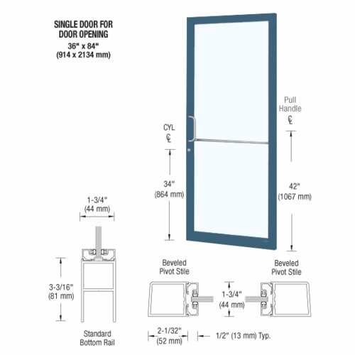 Custom Single Series 250 Narrow Stile Geared Hinge Entrance Door for Surface Mount Door Closer