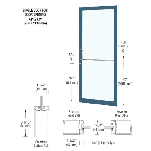 CRL-U.S. Aluminum DC21871 Custom KYNAR Paint Custom Single Series 250 Narrow Stile Geared Hinge Entrance Door for Surface Mount Door Closer