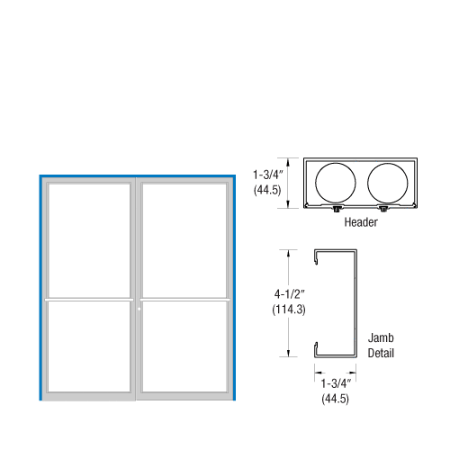 Clear Anodized Up and Over Open Back Double Door Frame for Center Hung Overhead Closer