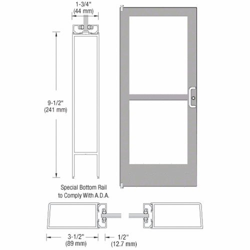 Clear Anodized Standard Single 36" x 84" Series 400 Medium Stile Right Side Latch Offset Pivot Entrance Door for Surface Mount Door Closer
