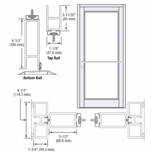 White KYNAR Paint Custom Single Series 800 Durafront Medium Stile Center Pivot Entrance Door for Overhead Concealed Door Closer