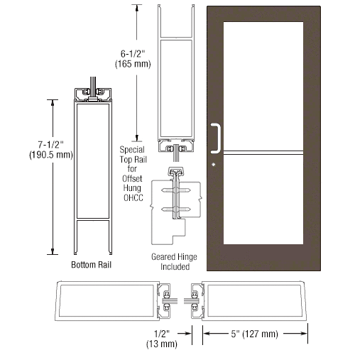 CRL-U.S. Aluminum HE51922 Bronze Black Anodized Custom Single Series 550 Wide Stile Geared Hinge Entrance Door for Overhead Concealed Door Closer