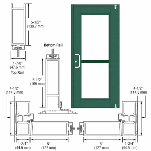 Custom Anodized Custom Single Series 850 Durafront Wide Stile Offset Pivot Entrance Door for Panic and Surface Mount Door Closer