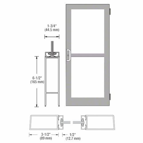 Clear Anodized 400 Series Medium Stile (RHR) HRSO Single 3'0 x 7'0 Offset Hung with Butt Hinges for Surf Mount Closer Complete Panic Door with Std. Panic and Bottom Rail
