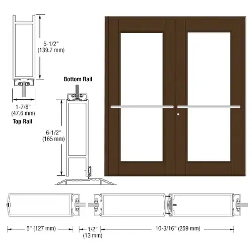 CRL-U.S. Aluminum DC92722 Bronze Black Anodized Custom Pair Series 850 Durafront Wide Stile Center Pivot Entrance Doors for Overhead Concealed Door Closers