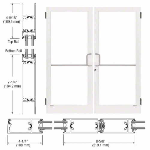 CRL-U.S. Aluminum 1D42552 White KYNAR Paint Custom Pair Series 400T Thermal Medium Stile Butt Hinge Entrance Doors for Surface Mount Door Closers
