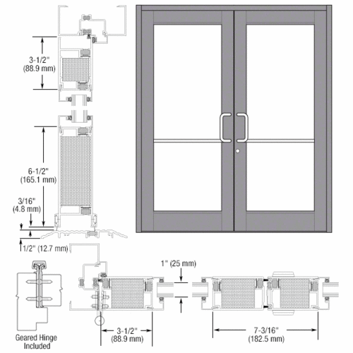 Class I Clear Anodized Custom Pair Series 700T Medium Stile Geared Hinge Entrance Doors for Surface Mount Door Closers