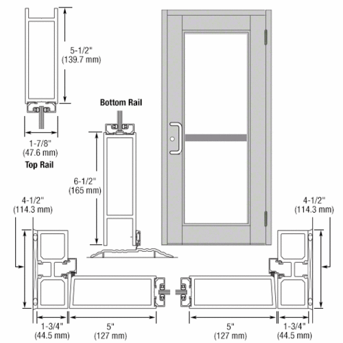 Clear Anodized Custom Single Series 850 Durafront Wide Stile Butt Hinged Entrance Door For Panic and Surface Mount Door Closer