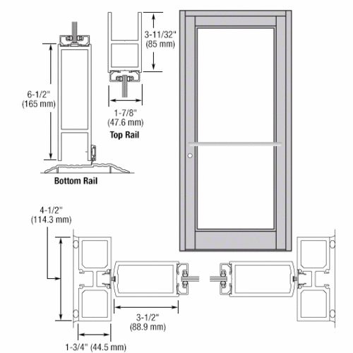Clear Anodized Custom Single Series 800 Durafront Medium Stile Center Pivot Entrance Door for Overhead Concealed Door Closer