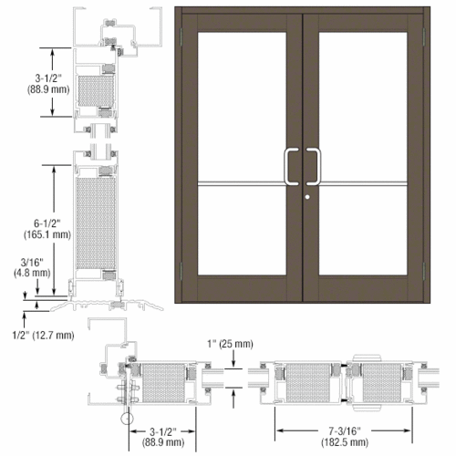 Class I Bronze Anodized Custom Pair Series 700T Thermal Medium Stile Butt Hinge Entrance Doors for Surface Mount Door Closers