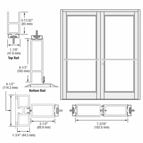 White KYNAR Paint Custom Pair Series 800 Durafront Medium Stile Center Pivot Entrance Doors for Overhead Concealed Door Closers