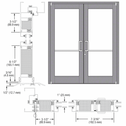 Clear Anodized Custom Pair Series 700T Medium Stile Offset Pivot Thermal Entrance Doors for Surface Mount Door Closers