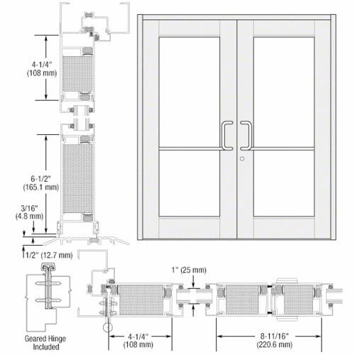 White KYNAR Paint Custom Pair Series 750T Wide Stile Geared Hinge Thermal Entrance Doors for Surface Mount Door Closers