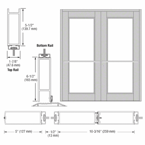Clear Anodized Custom Pair Series 850 Durafront Wide Stile Center Pivot Entrance Doors for Overhead Concealed Door Closers