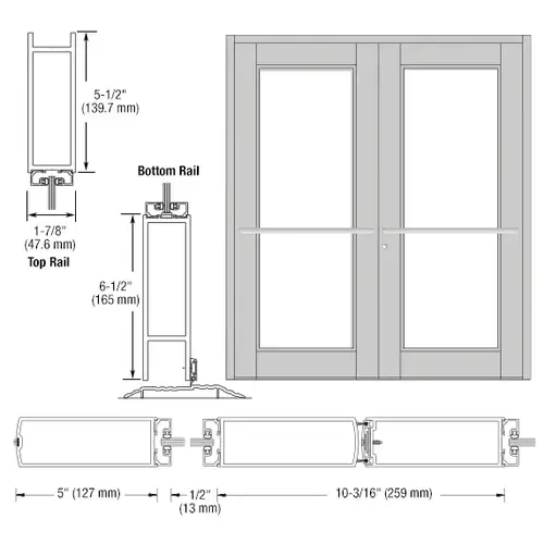 CRL-U.S. Aluminum DC92711 Clear Anodized Custom Pair Series 850 Durafront Wide Stile Center Pivot Entrance Doors for Overhead Concealed Door Closers