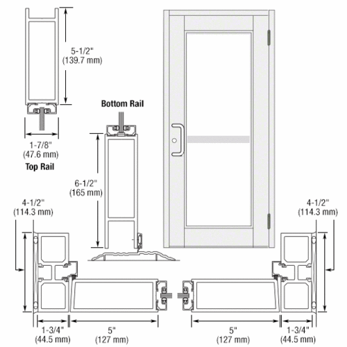 White KYNAR Paint Custom Single Series 850 Durafront Wide Stile Butt Hinged Entrance Door For Panic and Surface Mount Door Closer