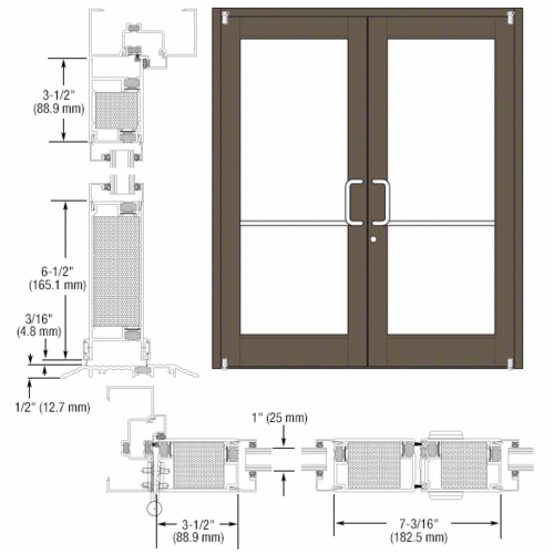 Class I Bronze Anodized Custom Pair Series 700T Medium Stile Offset Pivot Thermal Entrance Doors for Surface Mount Door Closers