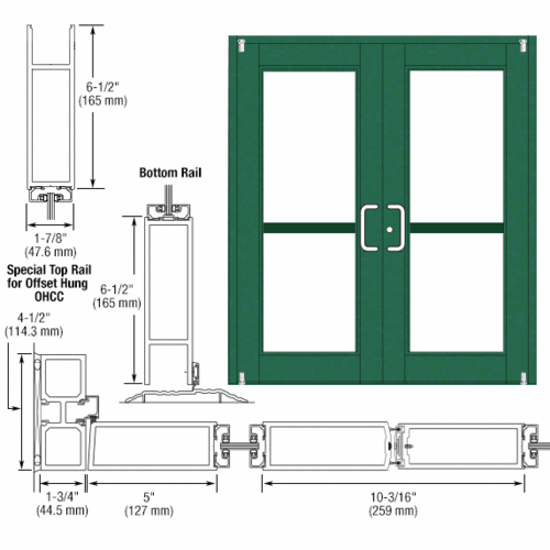 Custom Anodized Custom Pair Series 850 Durafront Wide Stile Offset Pivot Entrance Doors with Panics for Overhead Concealed Door Closers