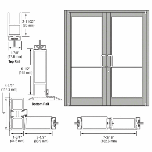 Clear Anodized Custom Pair Series 800 Durafront Medium Stile Offset Pivot Entrance Doors for Surface Mount Door Closers