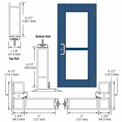 Custom KYNAR Paint Custom Single Series 850 Durafront Wide Stile Butt Hinged Entrance Door For Panic and Surface Mount Door Closer