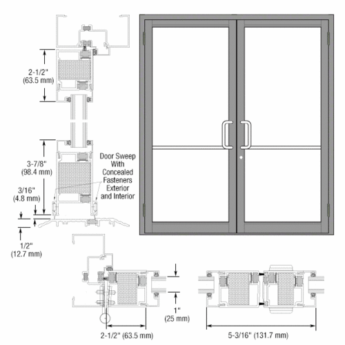 Class I Clear Anodized Custom Pair Series 650T Thermal Narrow Stile Butt Hinge Entrance Doors for Surface Mount Door Closers