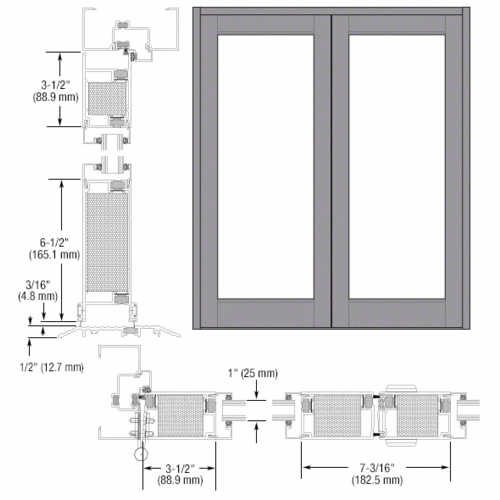 Clear Anodized Blank Pair Series 700T Medium Stile Offset Hung Entrance Doors - No Prep