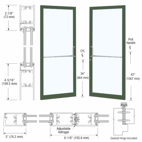 Custom Anodized Custom Pair Series 250T Narrow Stile Geared Hinge Thermal Entrance Doors for Surface Mount Door Closers