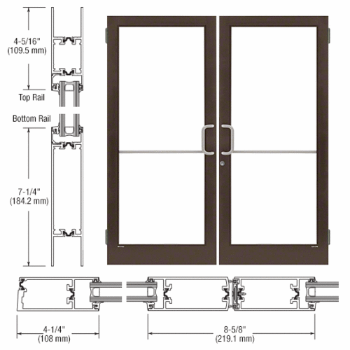 Dark Bronze/Black Anodized Class 1 Custom Pair Series 400T Thermal Medium Stile Butt Hinge Entrance Door for Overhead Concealed Door Closers
