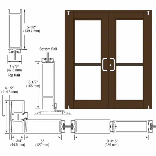 Class I Bronze Black Anodized Custom Pair Series 850 Durafront Wide Stile Offset Pivot Entrance Doors for Panics and Surface Mount Door Closers