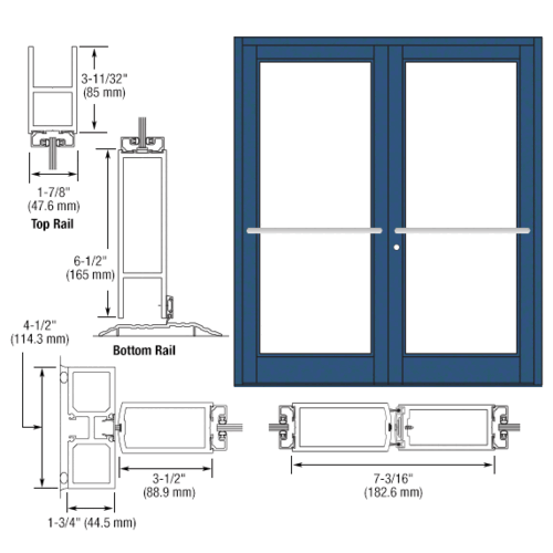 Custom KYNAR Paint Custom Pair Series 800 Durafront Medium Stile Center Pivot Entrance Doors for Overhead Concealed Door Closers