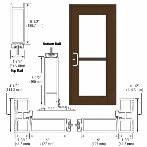 Class I Bronze Black Anodized Custom Single Series 850 Durafront Wide Stile Butt Hinged Entrance Door For Panic and Surface Mount Door Closer