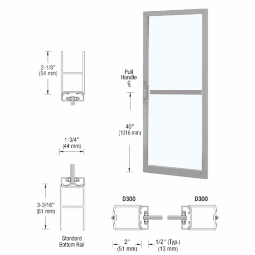 CRL-U.S. Aluminum DZ21711 Clear Anodized Custom Single Series 250 Narrow Stile Center Pivot Entrance Door For Panic and Overhead Concealed Door Closer