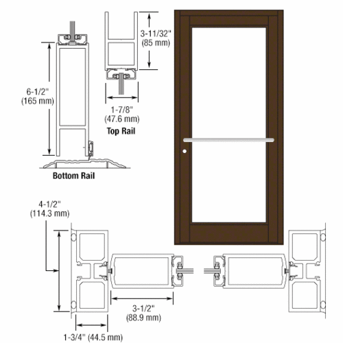 Bronze Black Anodized Custom Single Series 800 Durafront Medium Stile Center Pivot Entrance Door for Overhead Concealed Door Closer