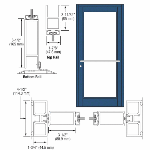 Custom KYNAR Paint Custom Single Series 800 Durafront Medium Stile Center Pivot Entrance Door for Overhead Concealed Door Closer