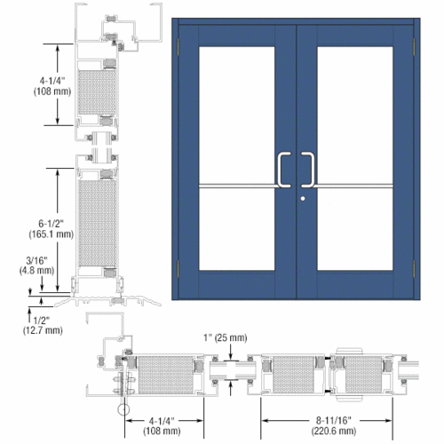 Custom KYNAR Paint Custom Pair Series 750T Wide Stile Butt Hinge Thermal Entrance Doors for Surface Mount Door Closers