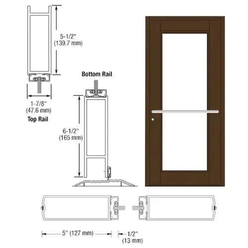 CRL-U.S. Aluminum DC91722 Bronze Black Anodized Custom Single Series 850 Durafront Wide Stile Center Pivot Entrance Door for Overhead Concealed Door Closer